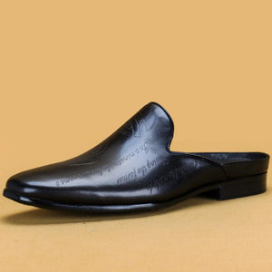 Men Genuine Leather Office Carved Half Slippers