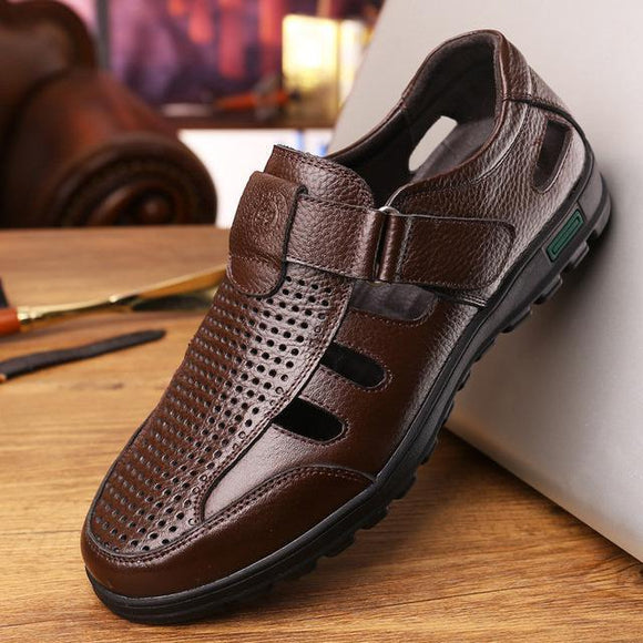 Men Genuine Leather Hollow Out Sandals