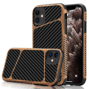 Soft Silicone Carbon Fiber Wood Grain Hybrid Cases for iPhone