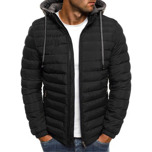 Men Winter Solid Hooded Cotton Coat