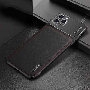 Fashion PU Leather Metal Protective Case for iPhone