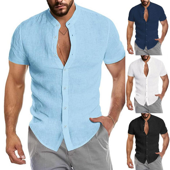 Summer Cotton Linen Men Slim Shirts